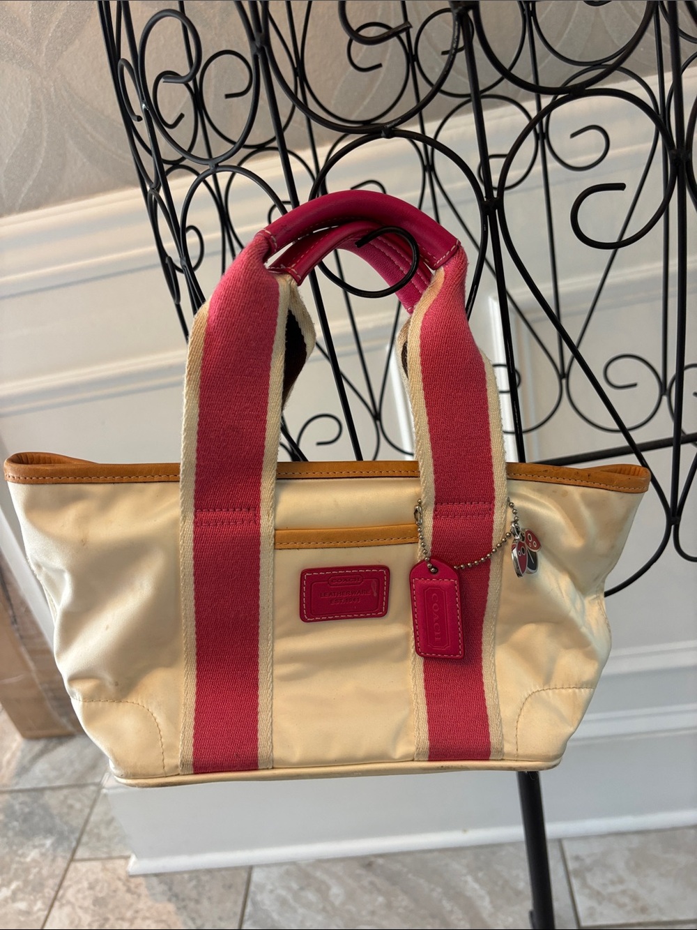 Coach Tote with Pink Striped Handles